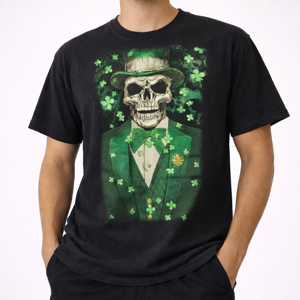 Fruit of the Loom Heavy‎ Cotton Skull Leprechaun Graphic Tee Size L